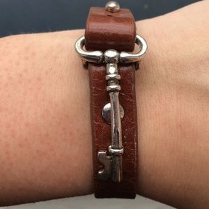 Fossil key charm leather wrap bracelet